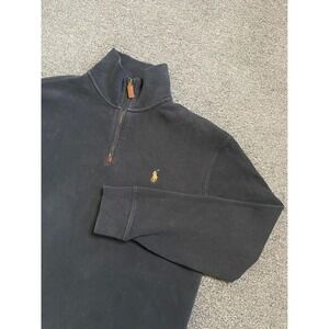 Polo Ralph Lauren 1/4 Zip Pullover Gray Mens Medium Ribbed Cotton Flesh Pony